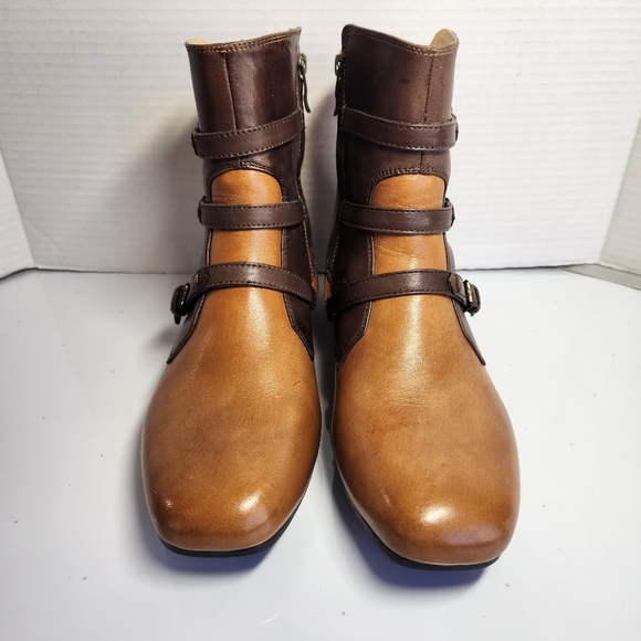 Bussola Italian 'Lausanne' Two-Tone Toffee Chocolate Leather Boots Womens 8.5 - Picture 5 of 13